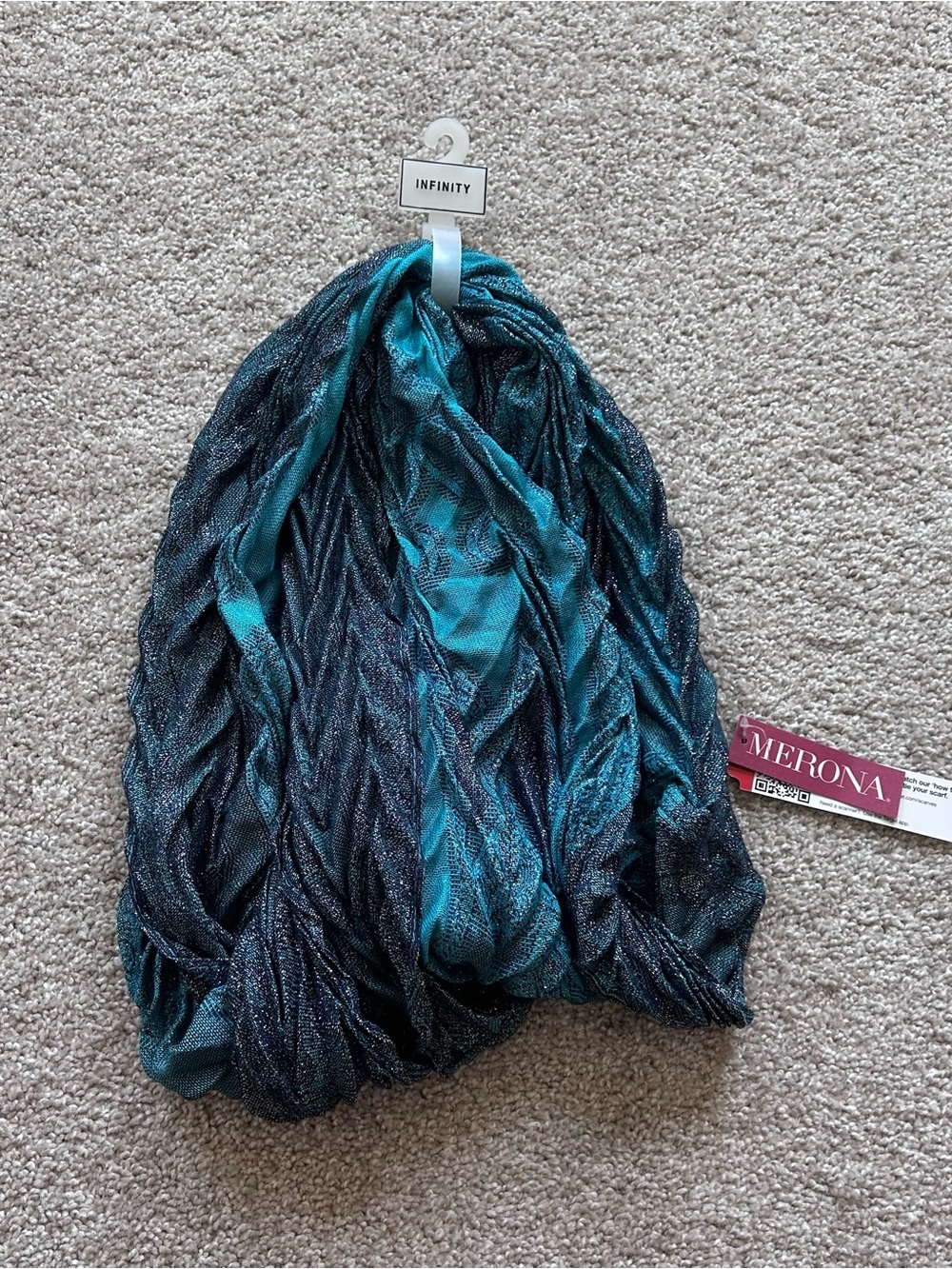 Merona NWT Teal Turquoise Metallic Shimmer Infinity Loop Scarf Teal Silver OS - Picture 2 of 7